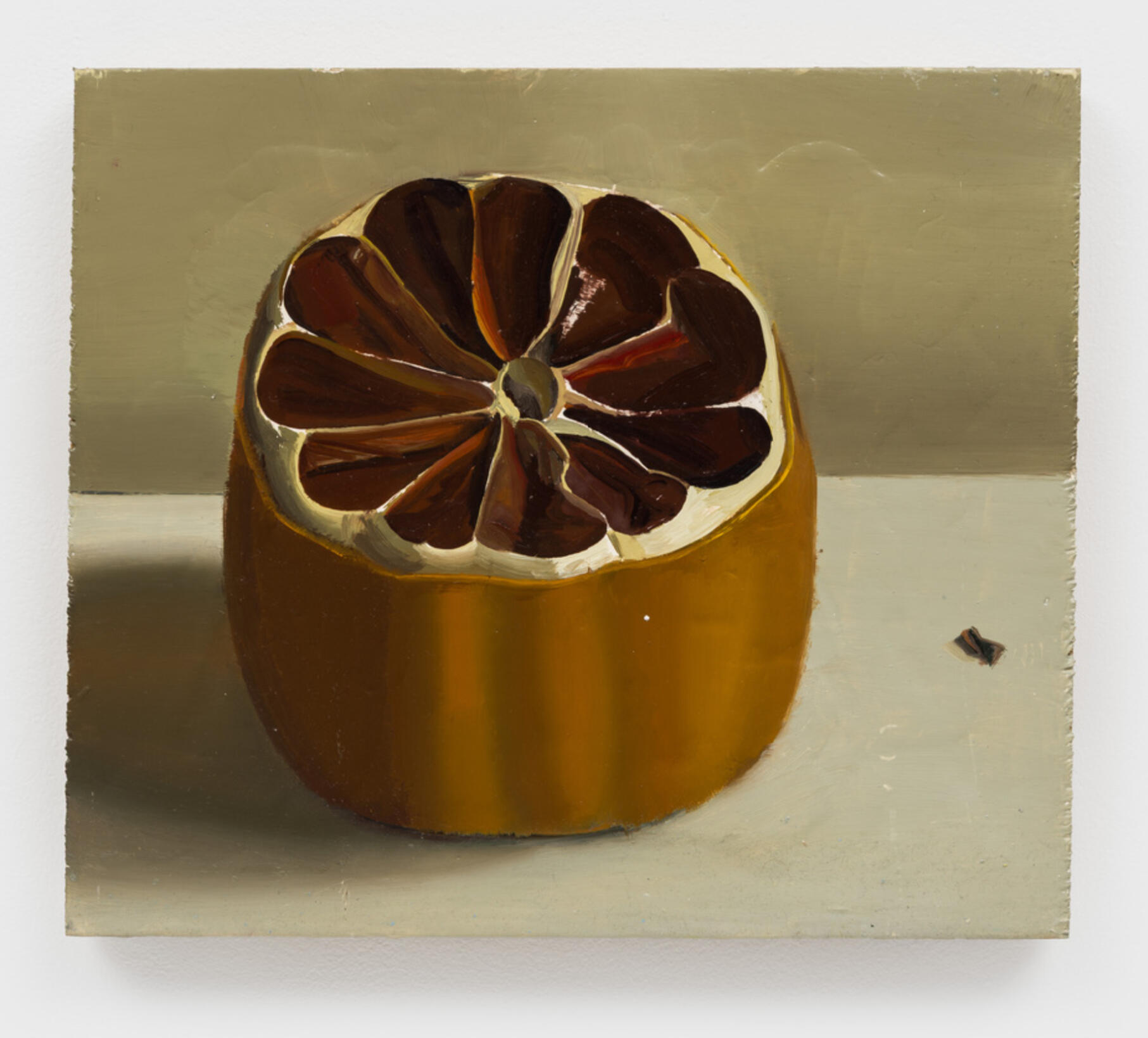 Phoebe Helander, Cross-Section of an Old Lemon II, 2025 Oil on wood, 11 1/4 × 13 × 1"