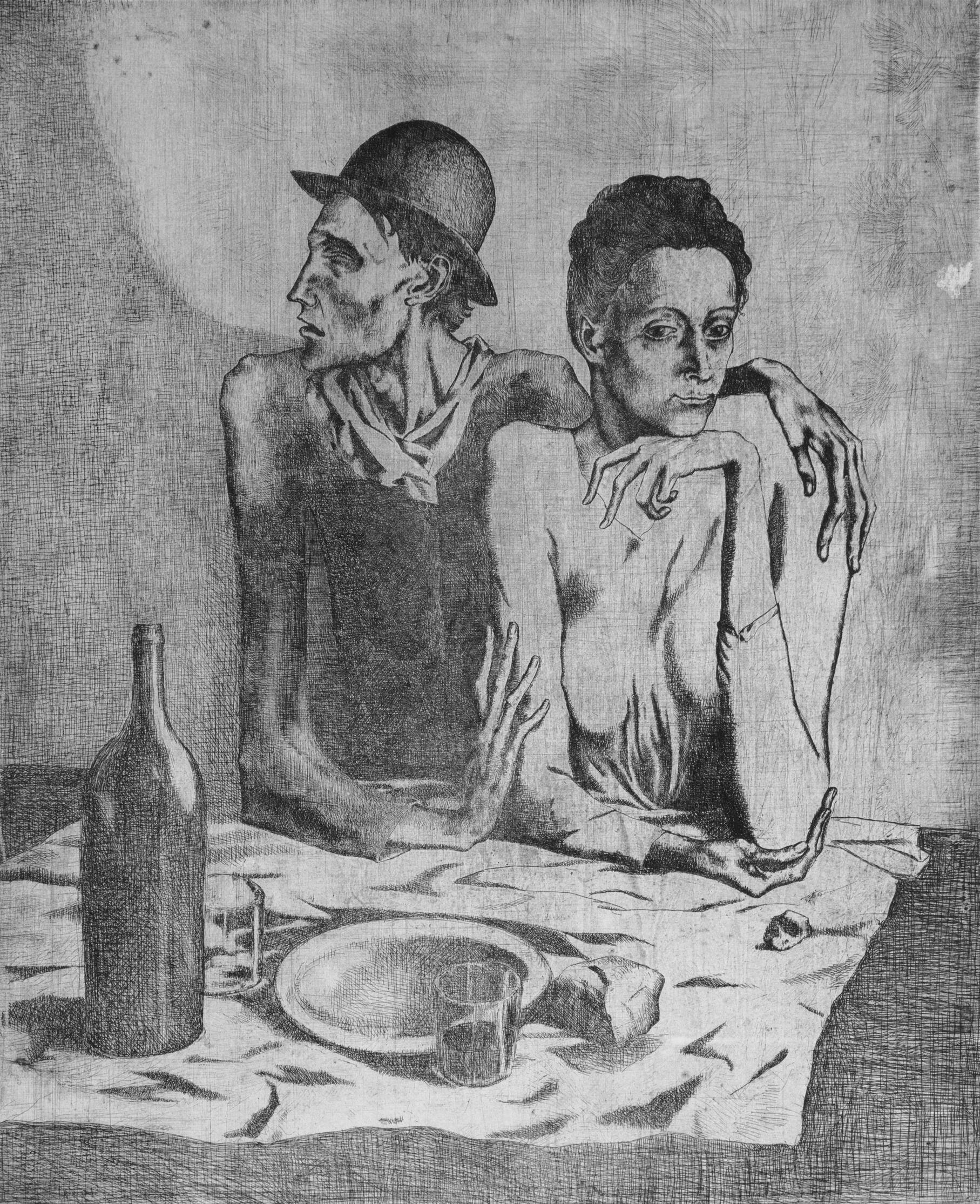 Pablo Picasso, *Le Repas Frugal*, 1904, printed 1913. Etching, 25 11/16 x 19 11/16 inches (sheet), 18 1/4 x 14 7/8 inches (plate